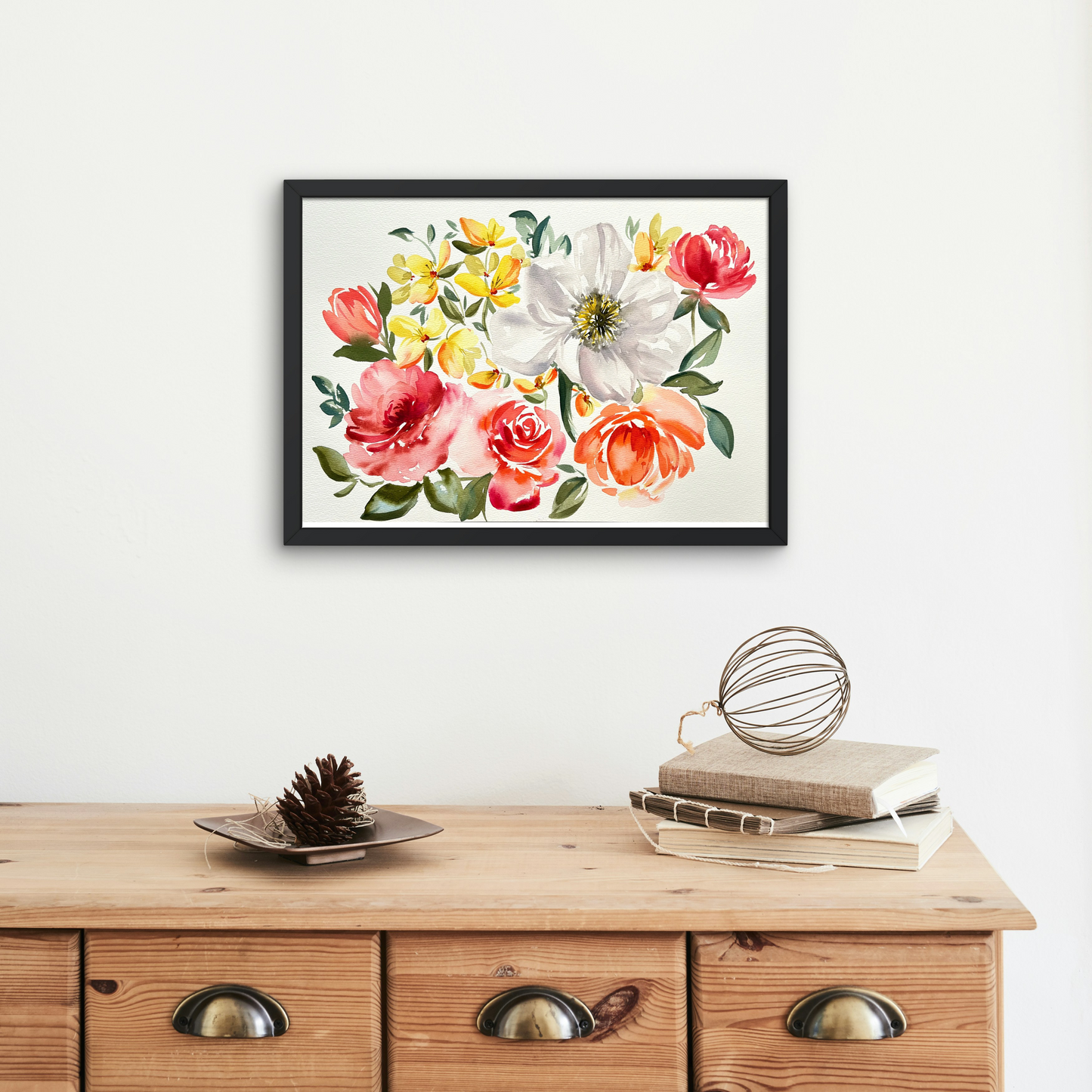 Original Watercolor - White Poppy and Roses