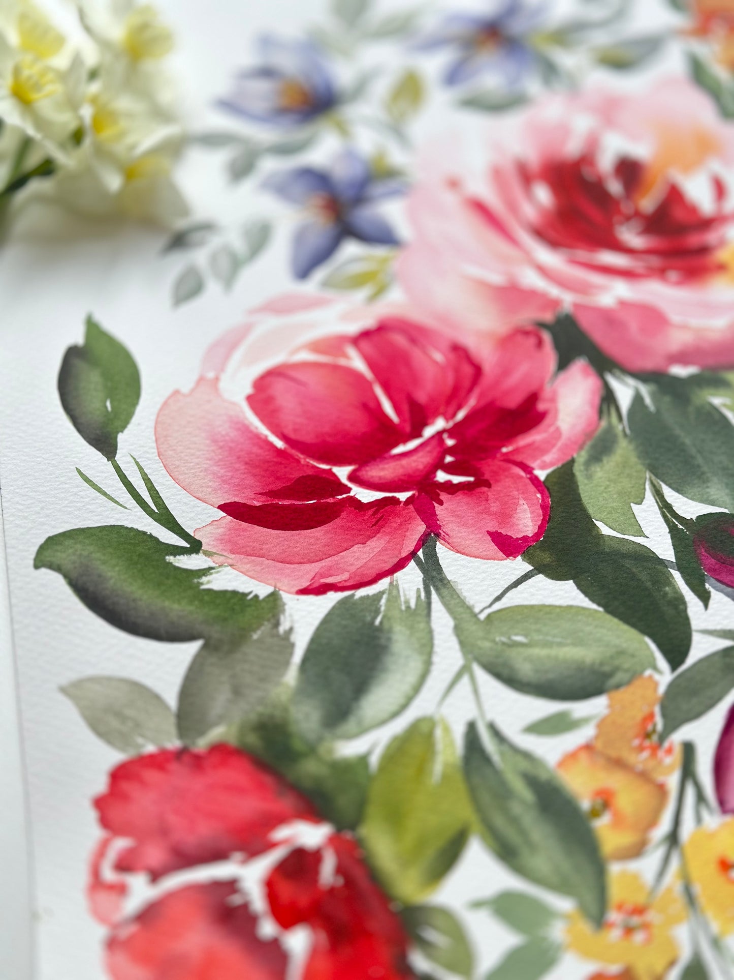 Original Watercolor - Roses and Clematis