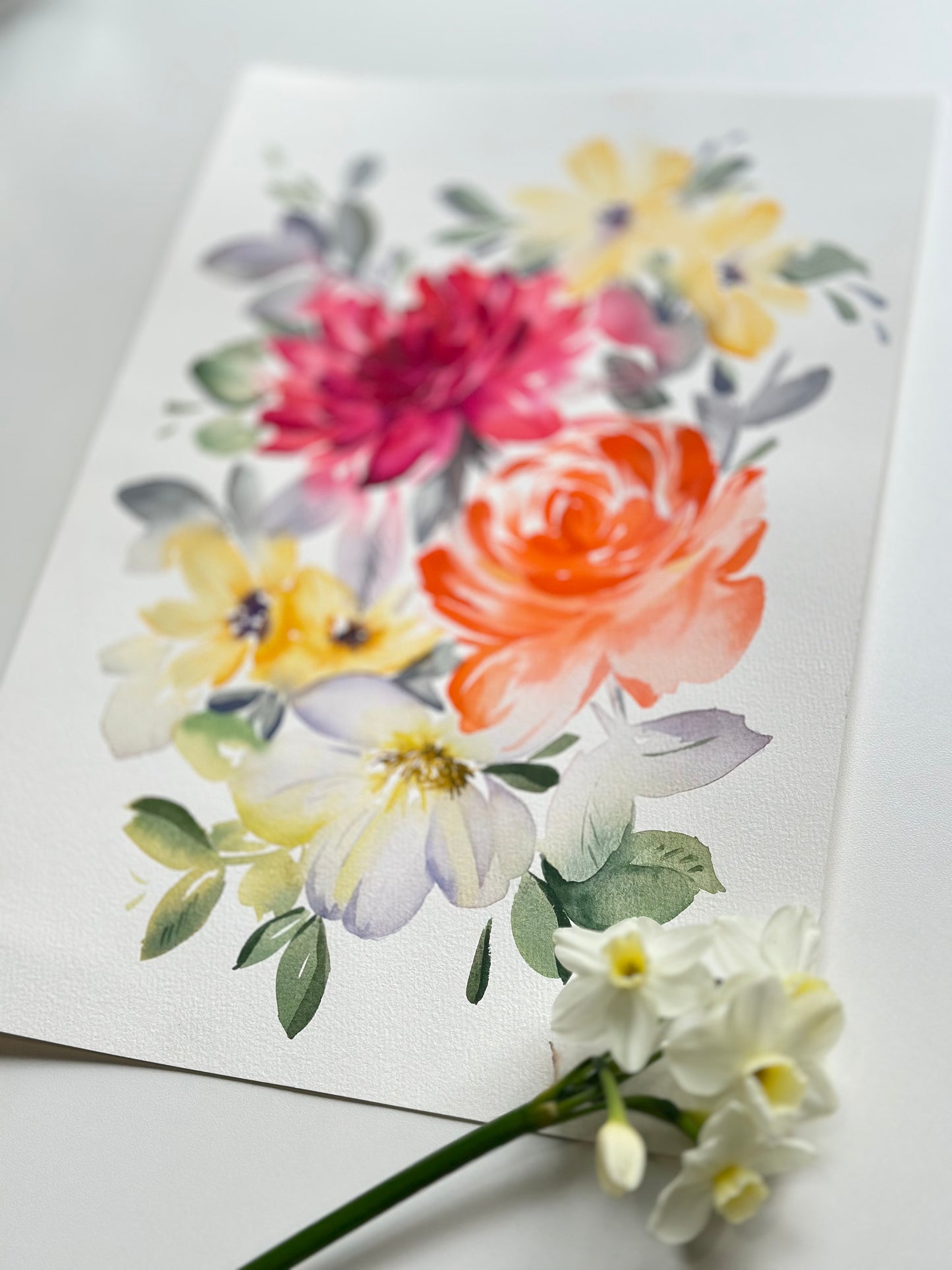 Original Watercolor - Dahlia and Rose