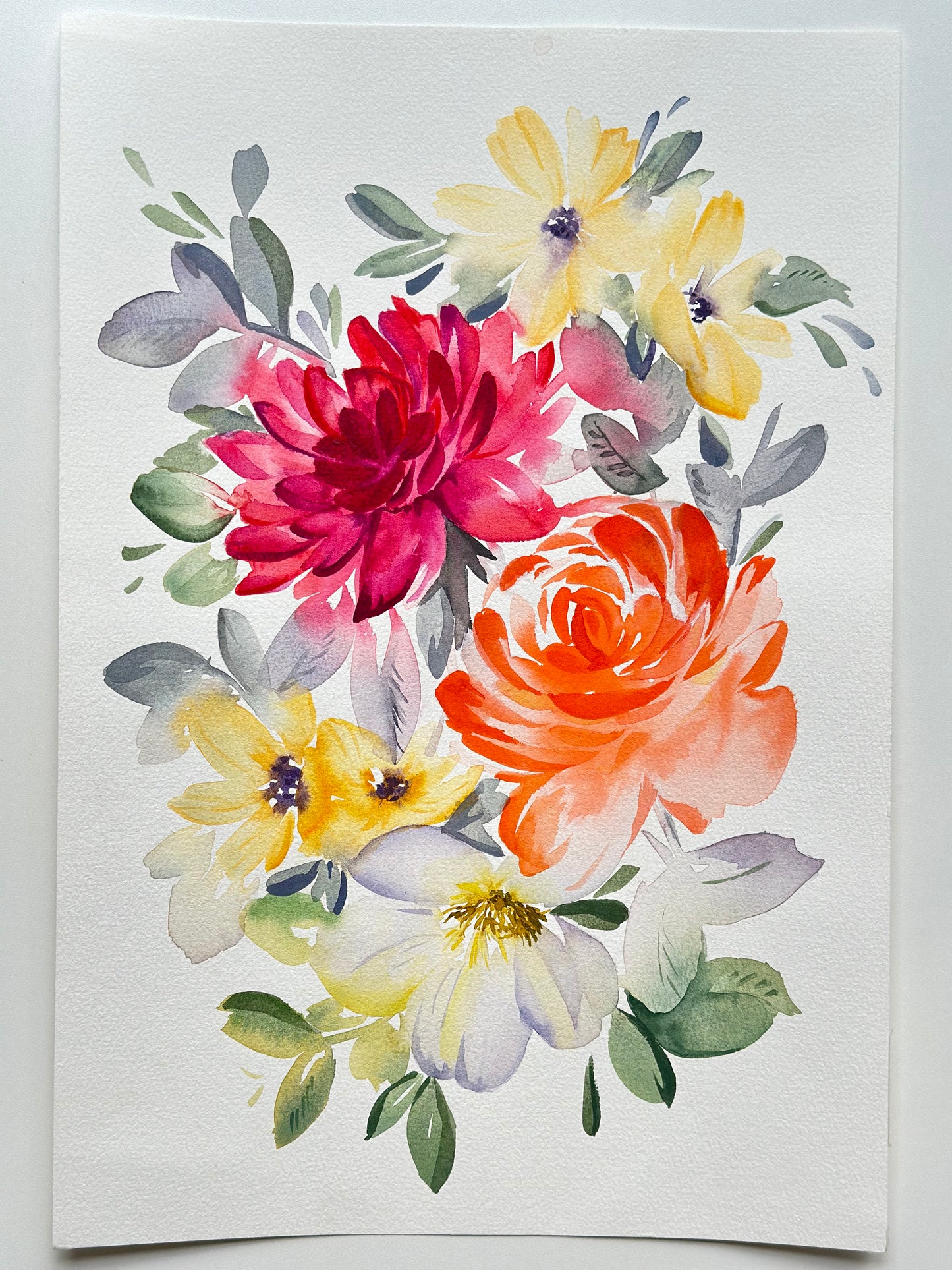 Original Watercolor - Dahlia and Rose