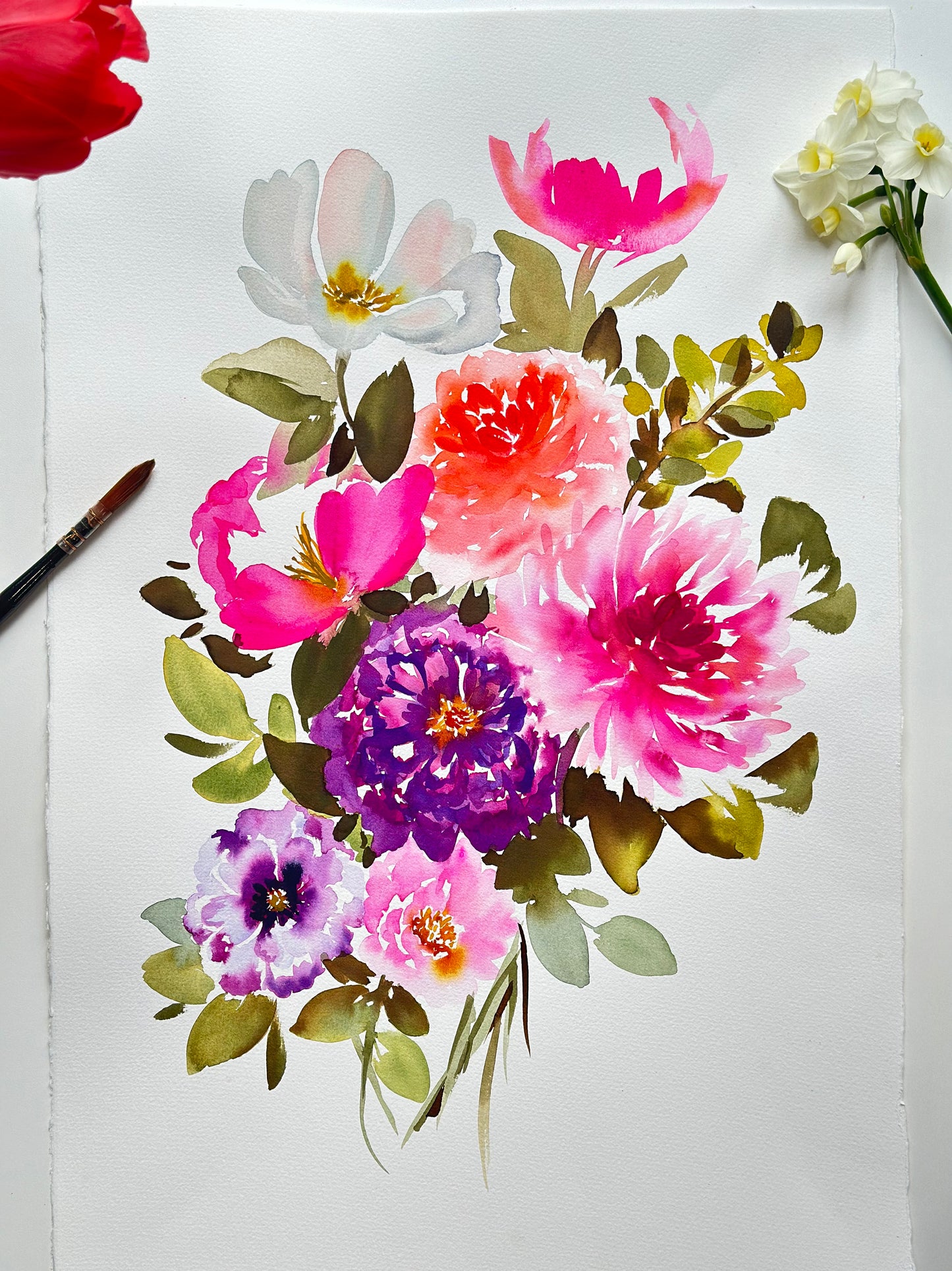 Original Watercolor - Late Summer Dahlias