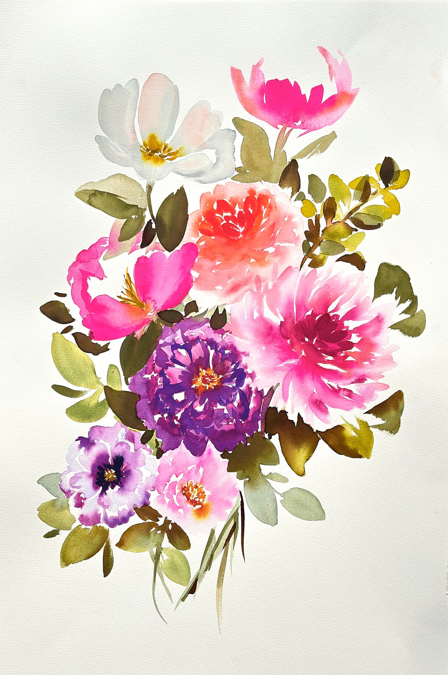 Original Watercolor - Late Summer Dahlias