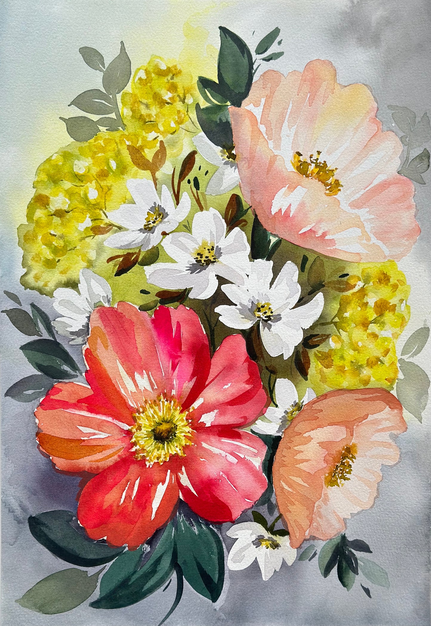 Original Watercolor - Glowing Poppies