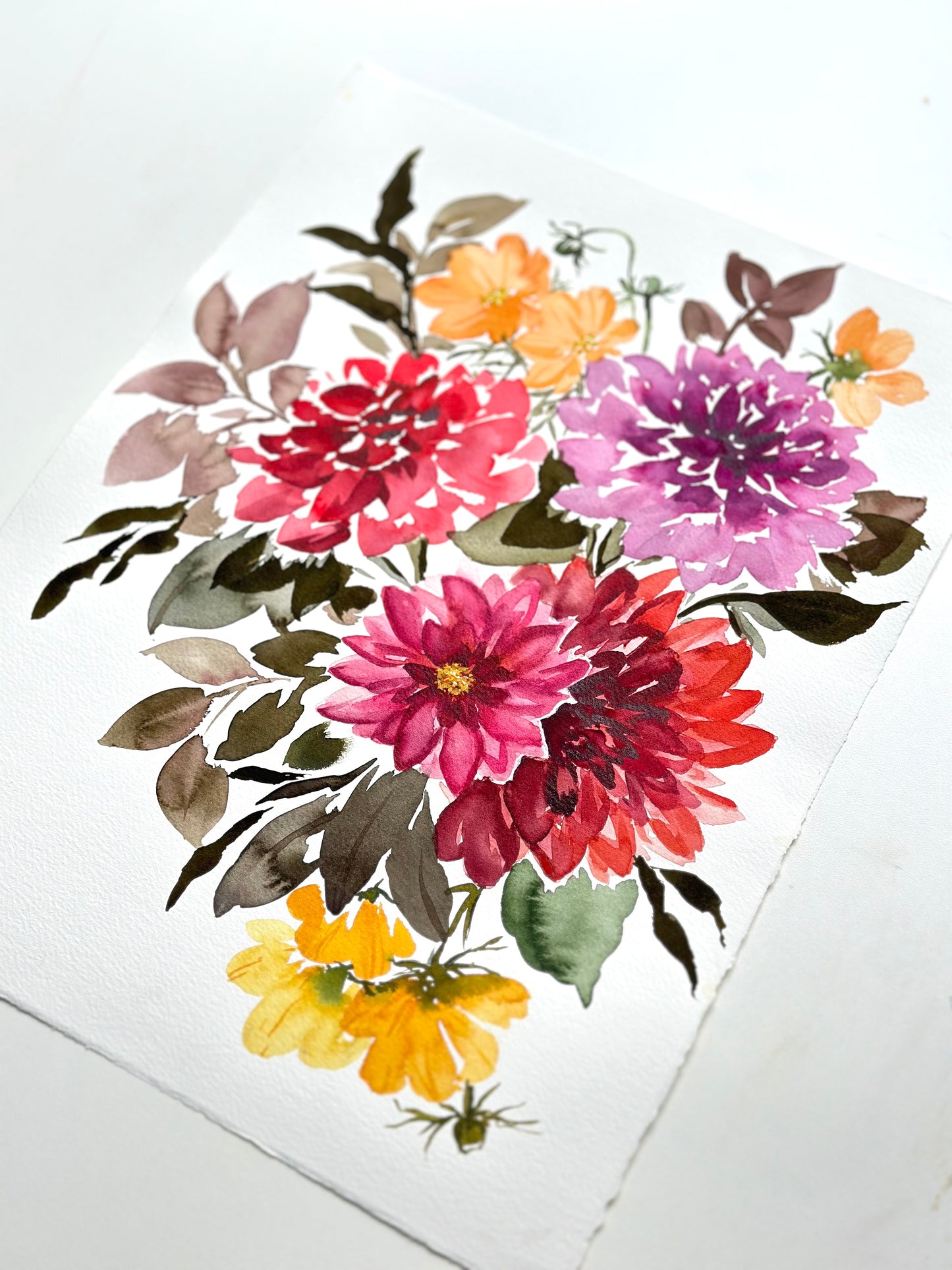 Original Watercolor - Dahlias in the fall