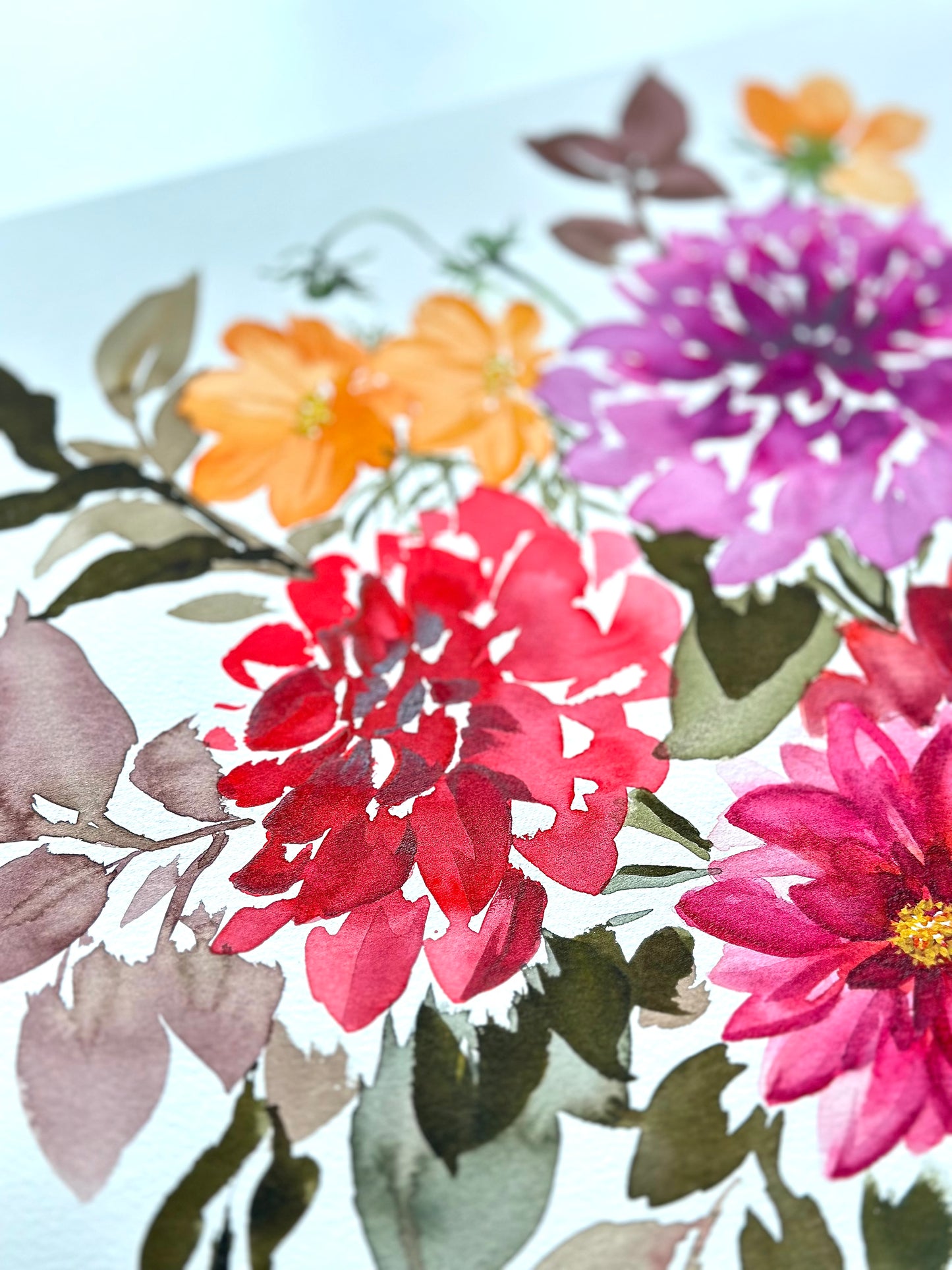 Original Watercolor - Dahlias in the fall