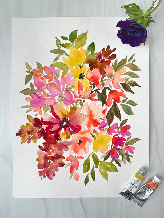 Original Watercolor - Warm Floral Bouquet