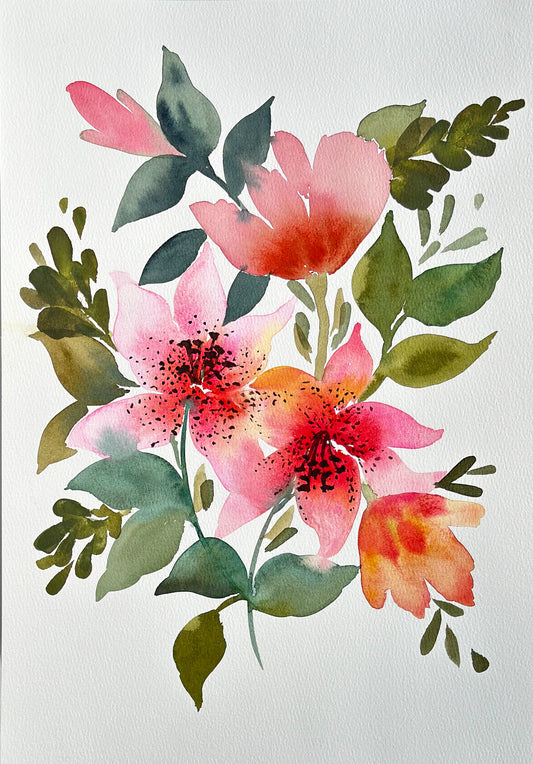 Original Watercolor - Pink Lillies