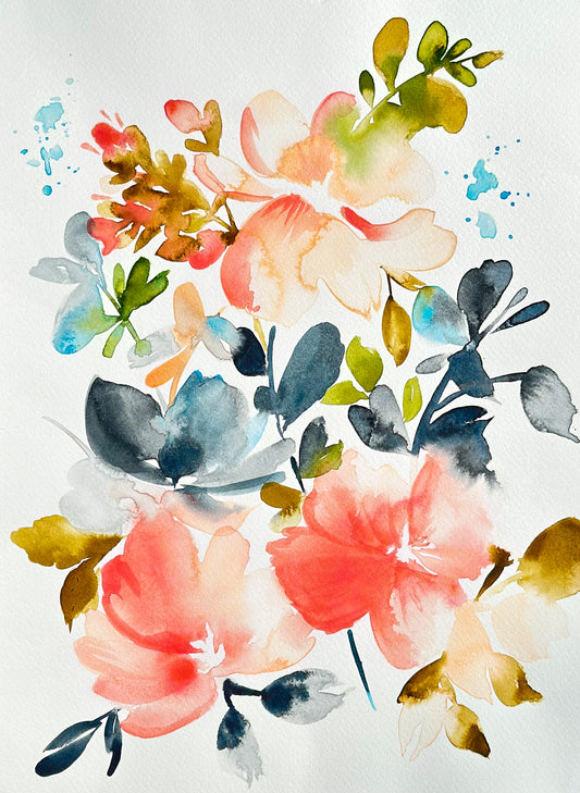 Original Watercolor - Coral Florals