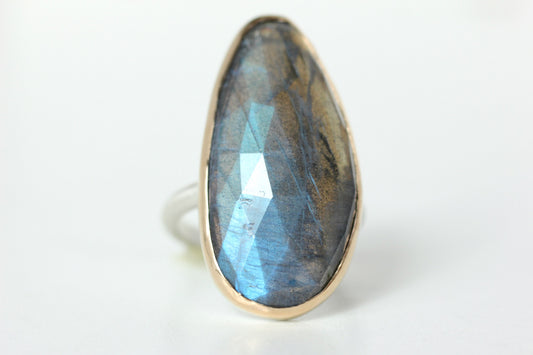 Labradorite Ring in Recycled 14k Yellow Gold and Sterling