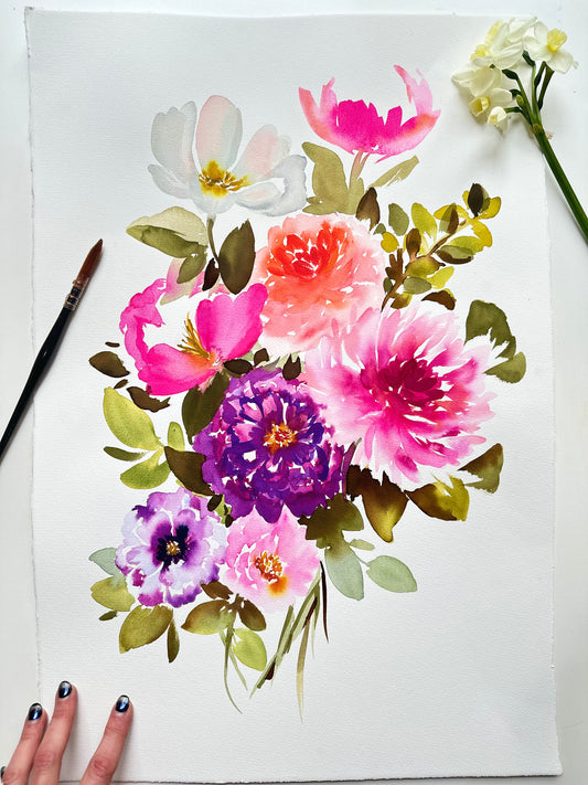 Original Watercolor - Late Summer Dahlias