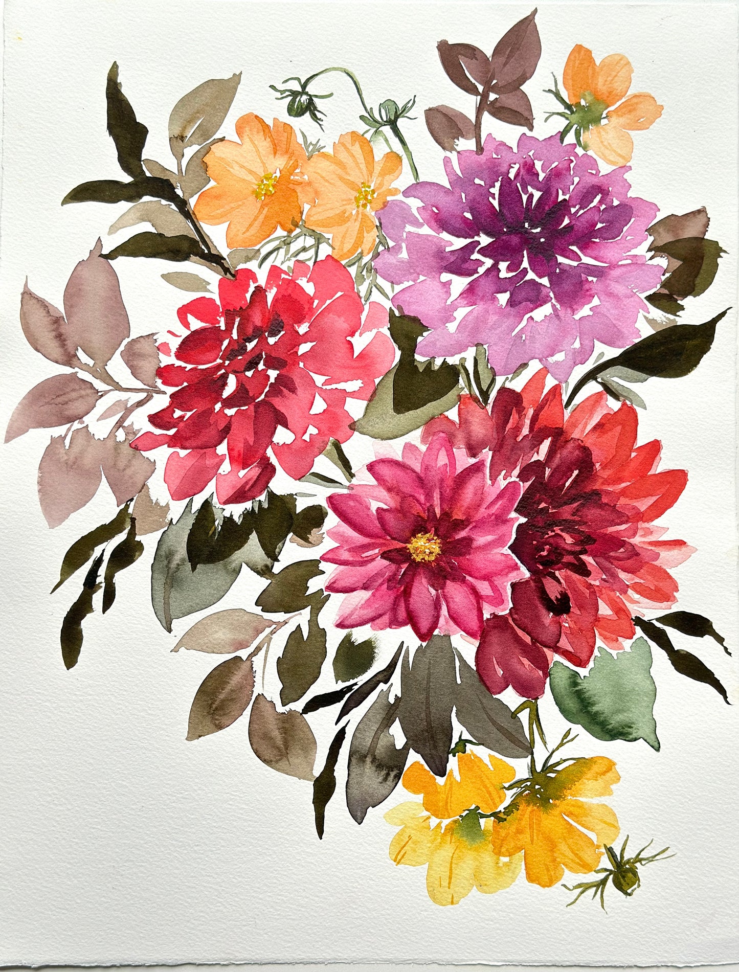 Original Watercolor - Dahlias in the fall