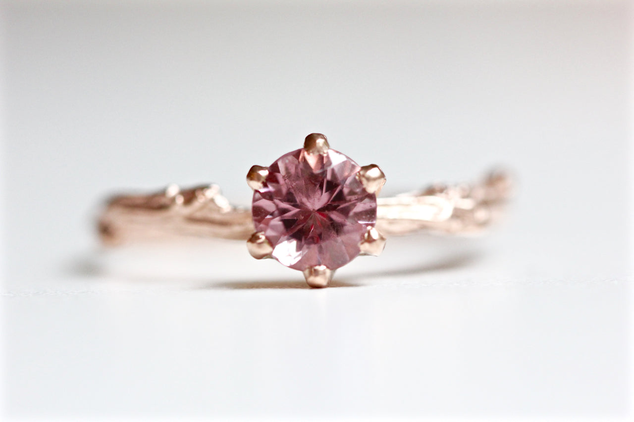 Ready to Ship Pink Garnet Solitaire Twig Ring in Recycled 14k Rose Gold