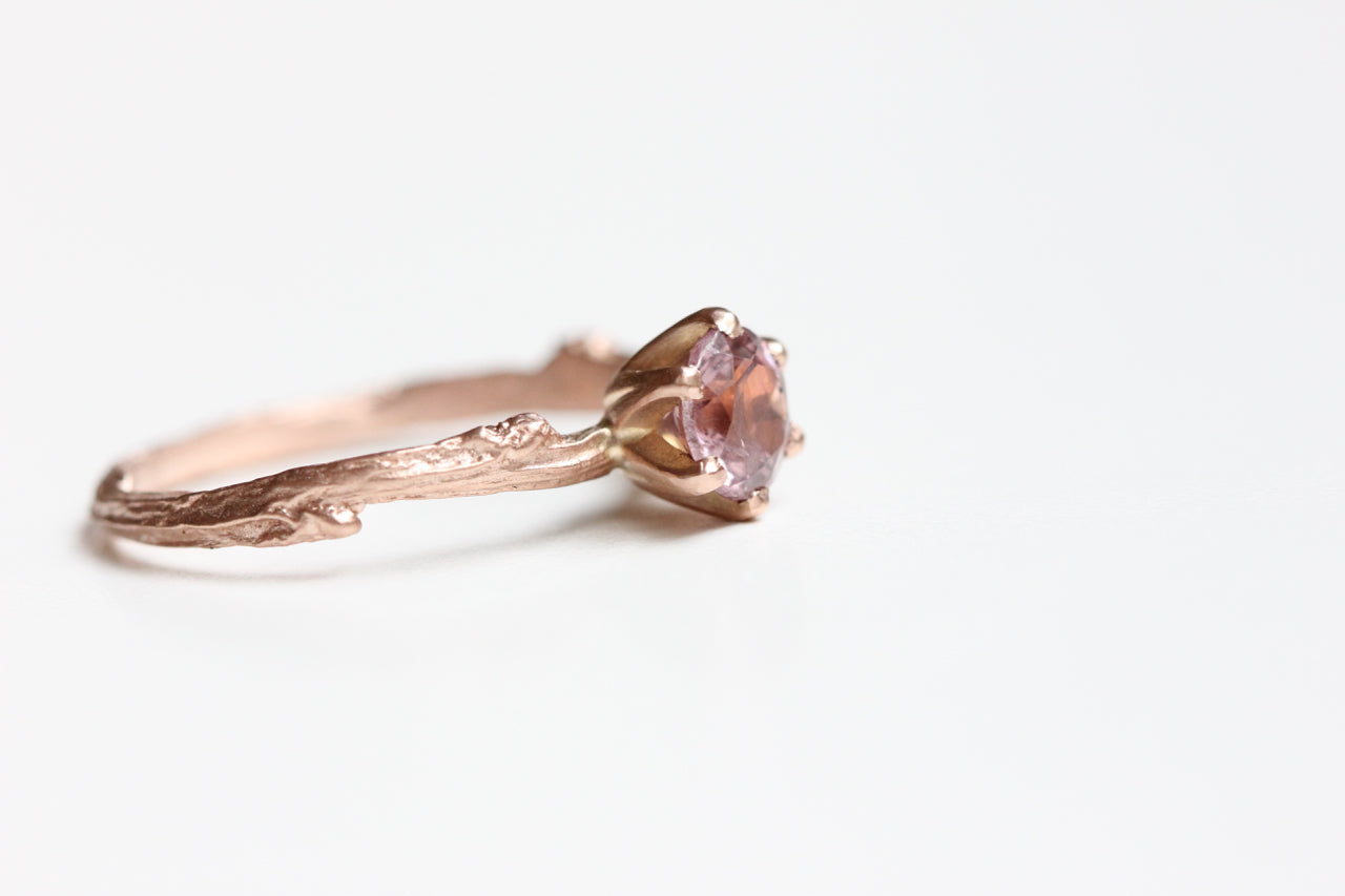 Ready to Ship Pink Garnet Solitaire Twig Ring in Recycled 14k Rose Gold