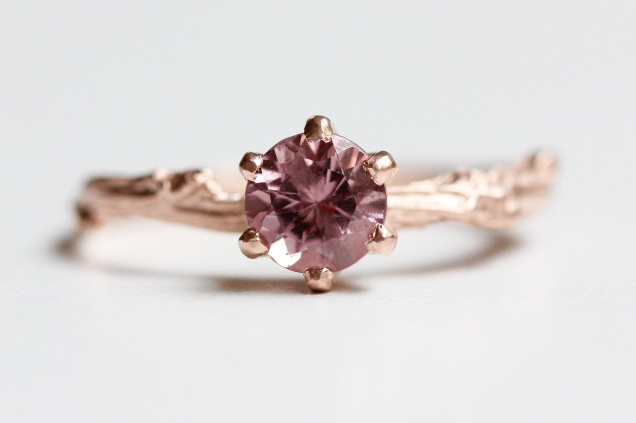 Ready to Ship Pink Garnet Solitaire Twig Ring in Recycled 14k Rose Gold