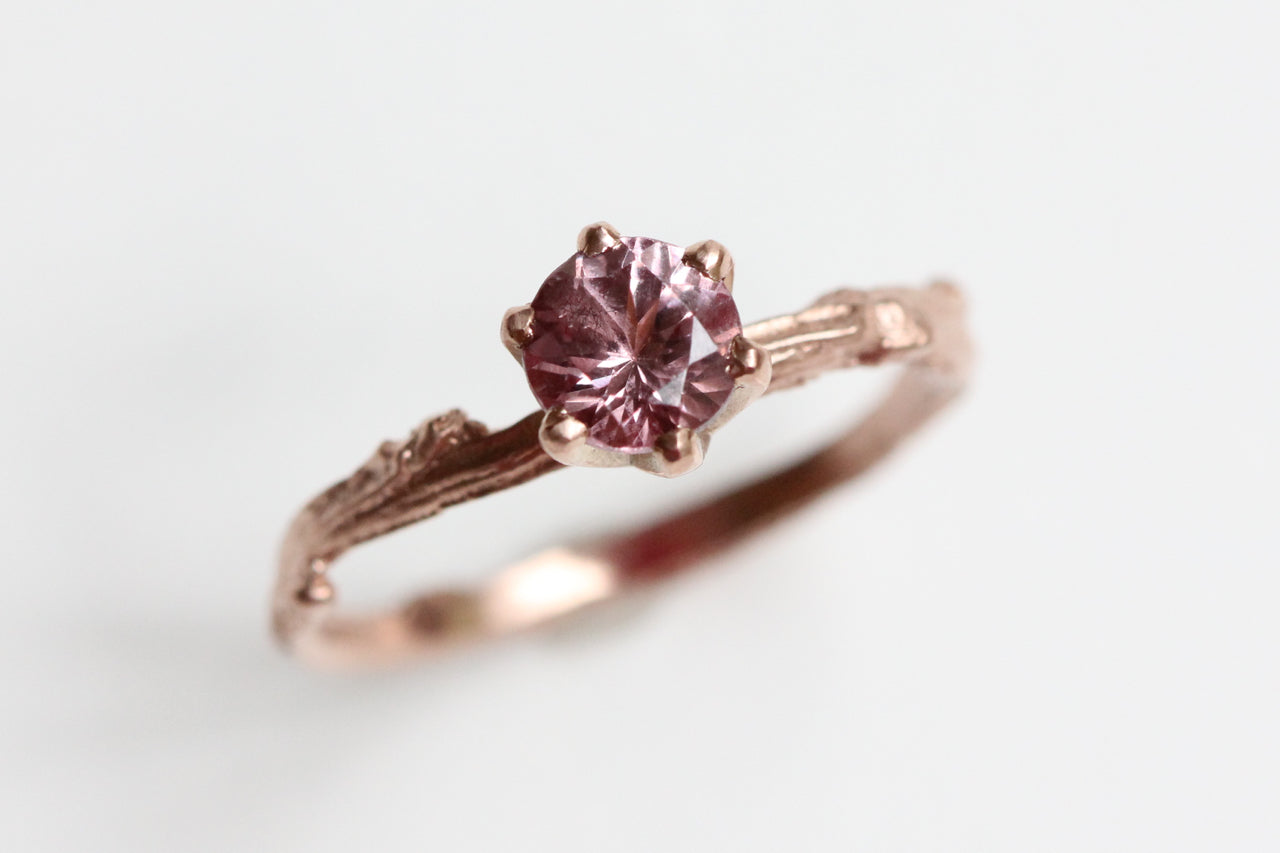 Ready to Ship Pink Garnet Solitaire Twig Ring in Recycled 14k Rose Gold
