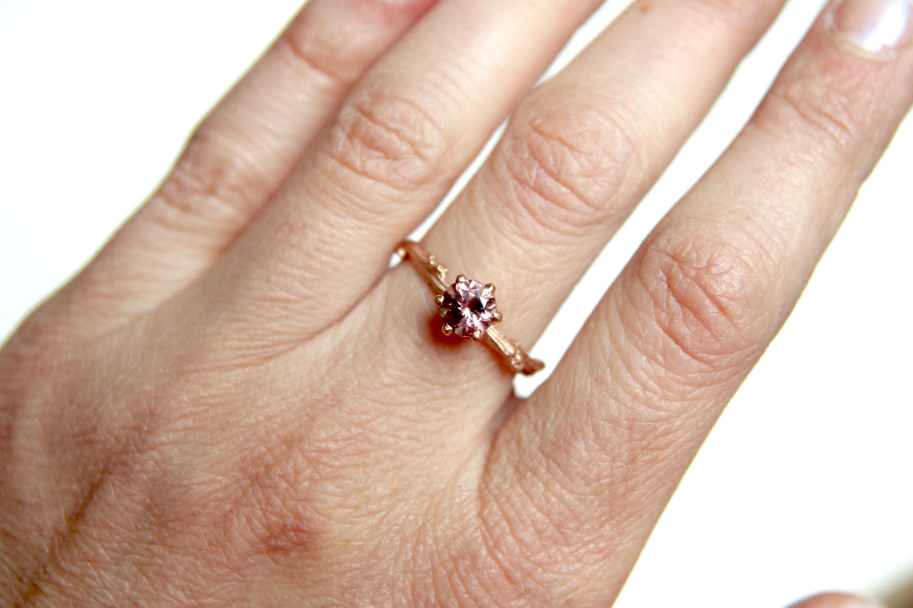 Ready to Ship Pink Garnet Solitaire Twig Ring in Recycled 14k Rose Gold