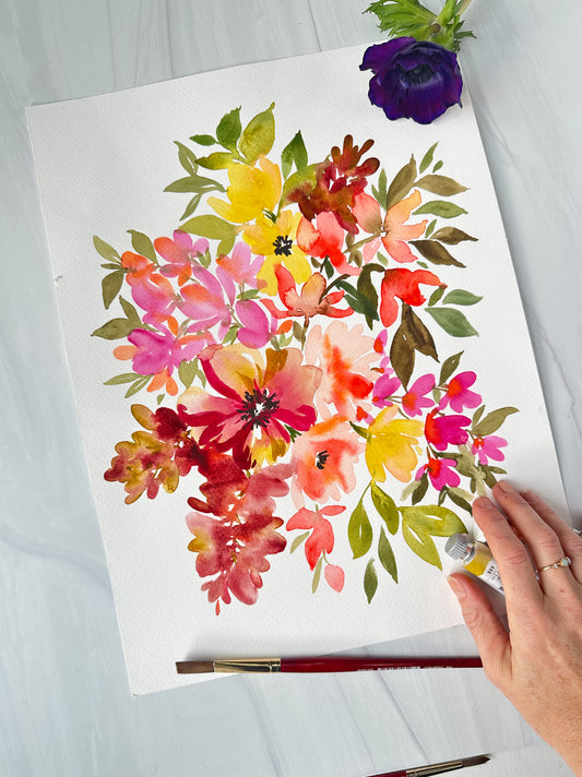 Original Watercolor - Warm Floral Bouquet