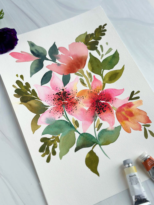 Original Watercolor - Pink Lillies
