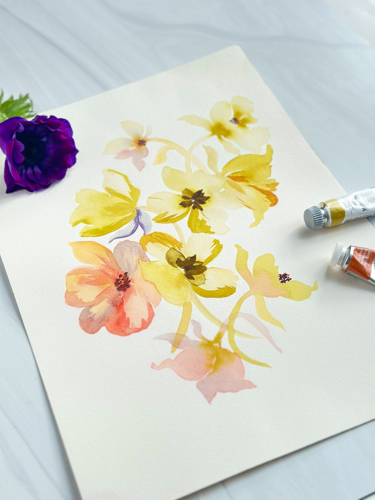 Original Watercolor - Yellow Orchids