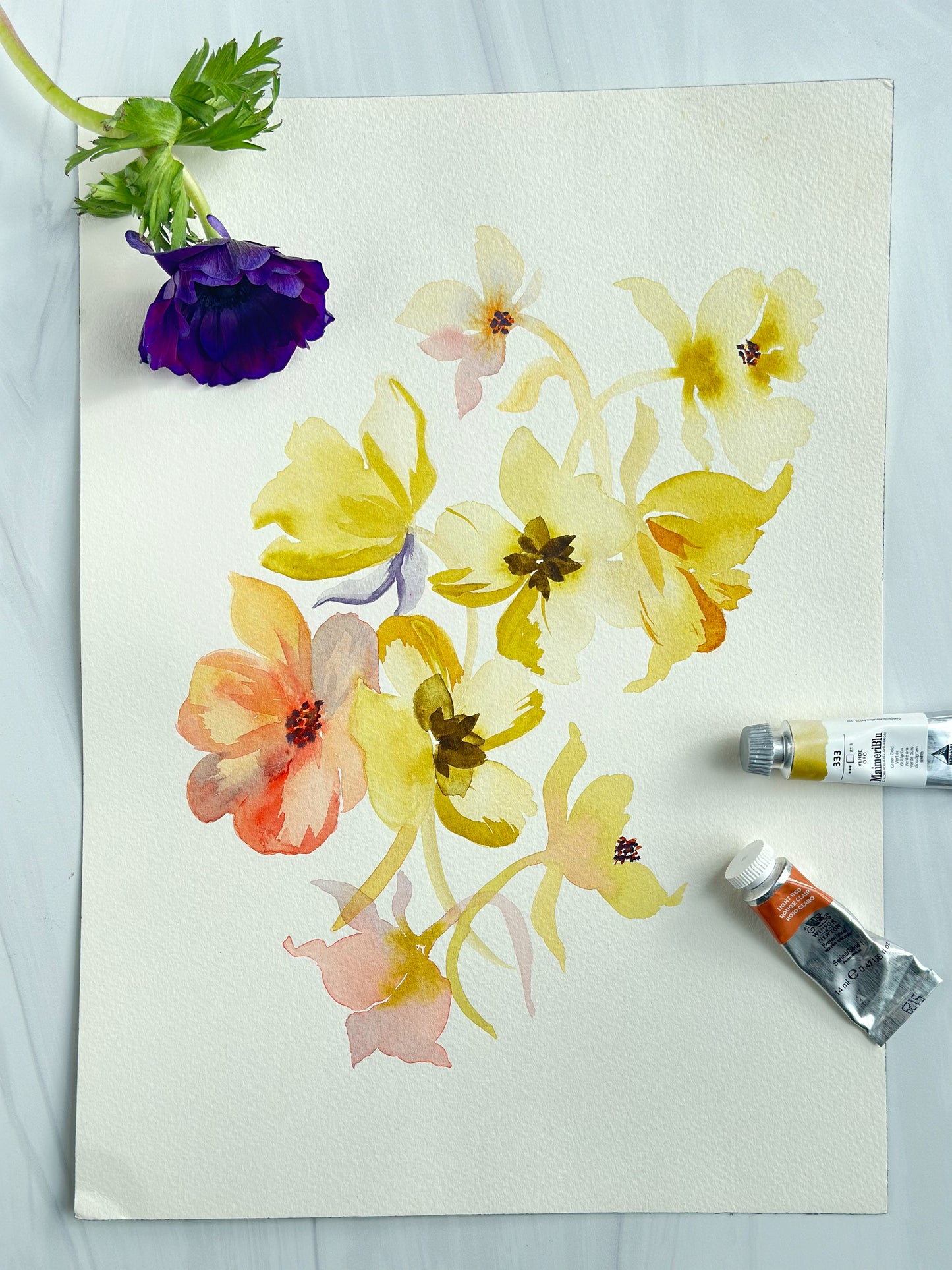 Original Watercolor - Yellow Orchids