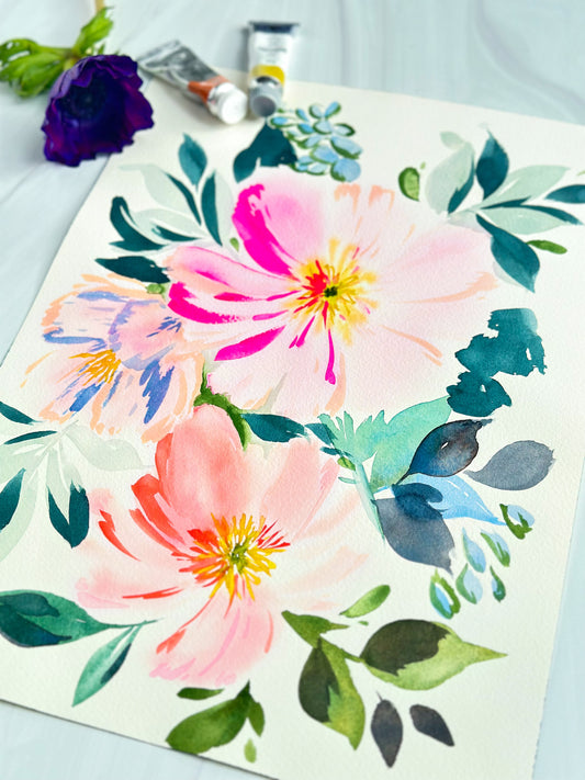 Original Watercolor - Pastel Florals