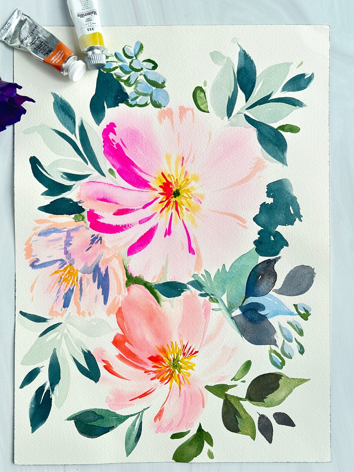 Original Watercolor - Pastel Florals
