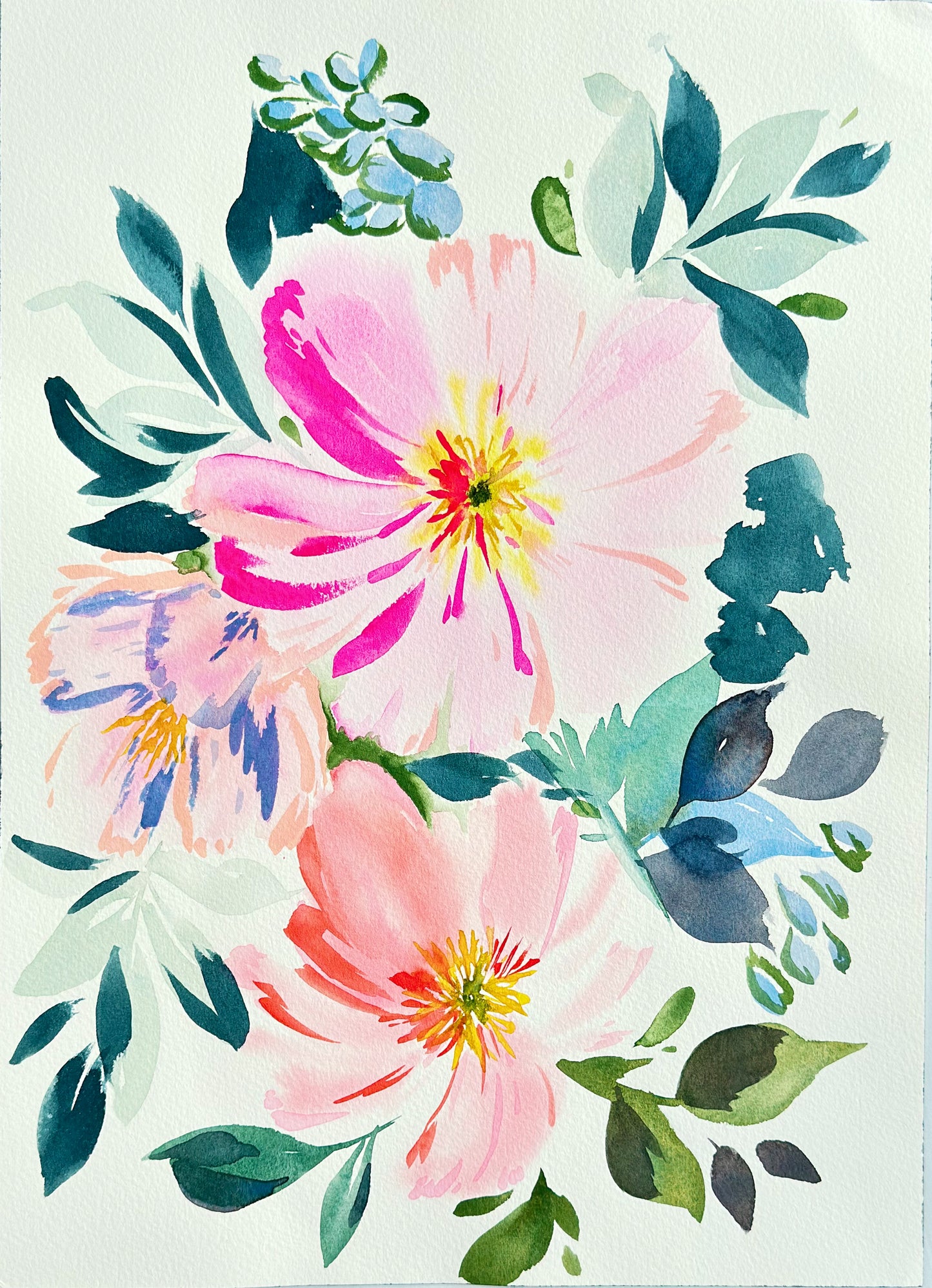 Original Watercolor - Pastel Florals