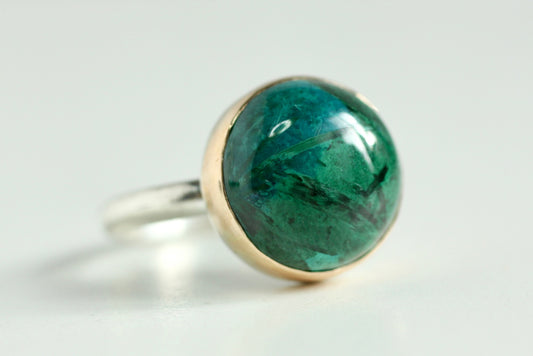 Malachite Ring in Recycled 14k Yellow Gold and Sterling