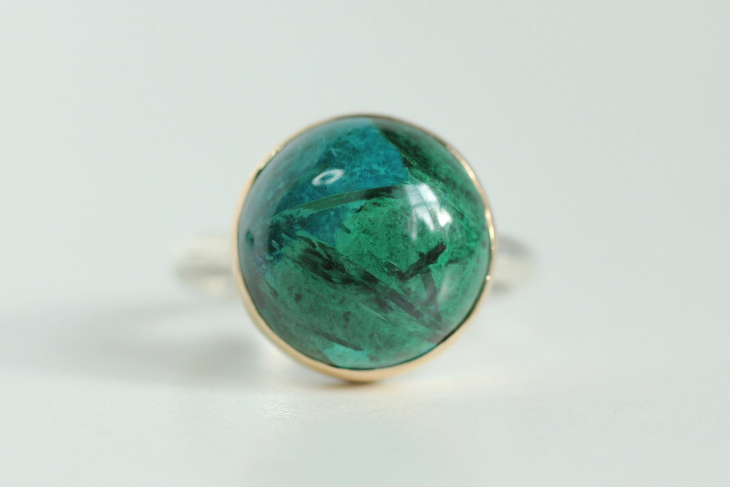 Malachite Ring in Recycled 14k Yellow Gold and Sterling