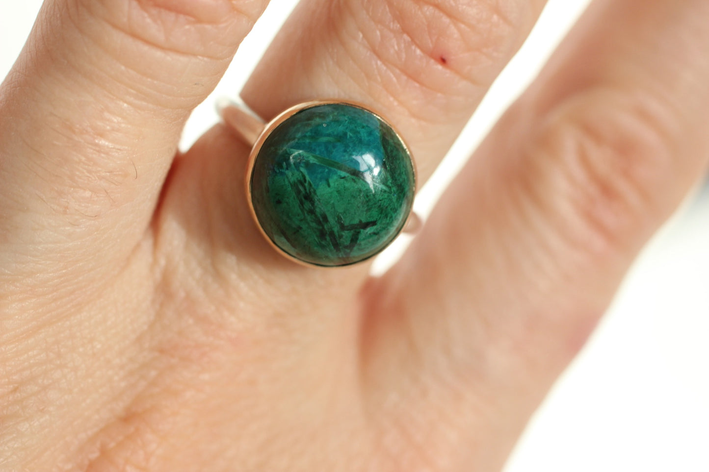 Malachite Ring in Recycled 14k Yellow Gold and Sterling