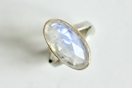 Moonstone Ring in Recycled 14k Yellow Gold and Sterling
