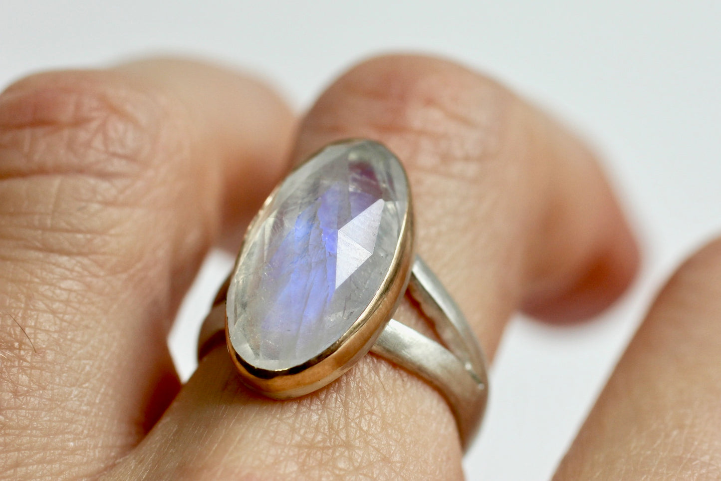 Moonstone Ring in Recycled 14k Yellow Gold and Sterling