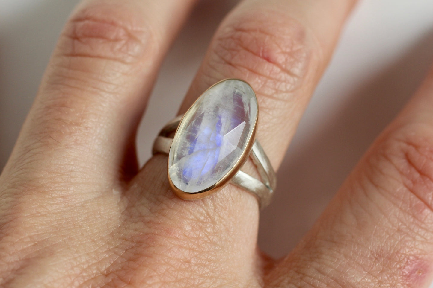 Moonstone Ring in Recycled 14k Yellow Gold and Sterling