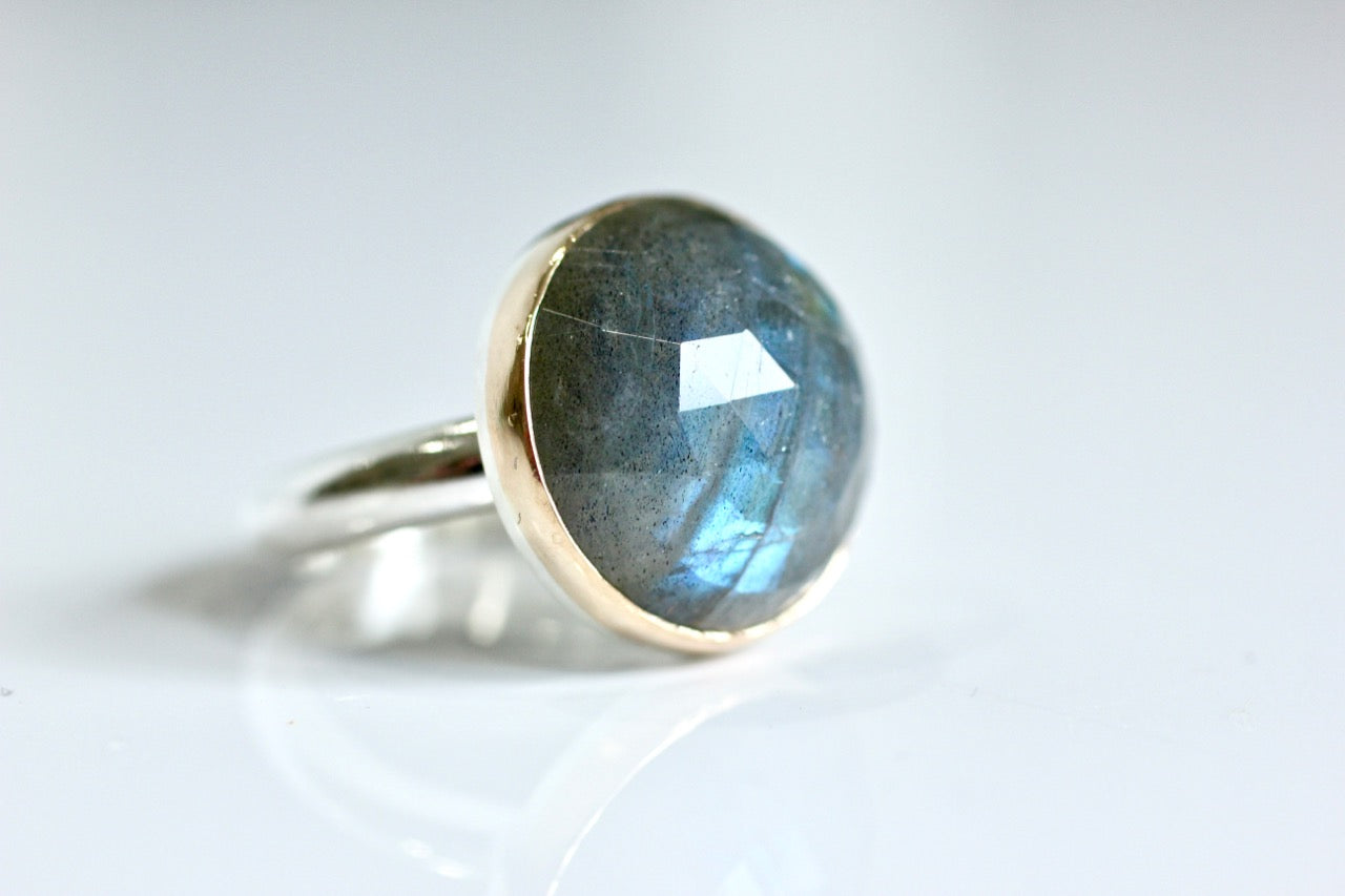 Round Labradorite Ring in Recycled 14k Yellow Gold and Sterling