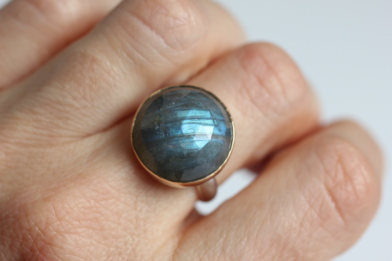 Round Labradorite Ring in Recycled 14k Yellow Gold and Sterling