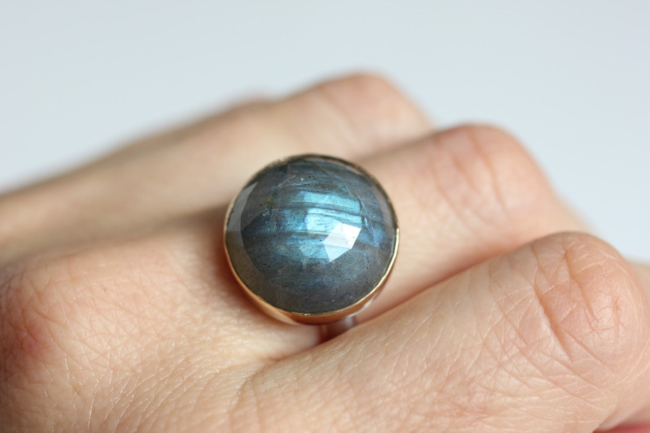 Round Labradorite Ring in Recycled 14k Yellow Gold and Sterling
