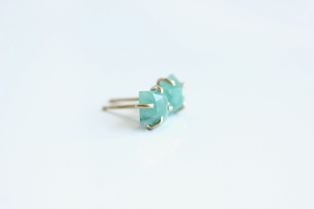 Square Emerald Studs in 14k yellow gold