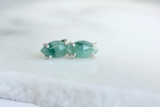 Marquise Emerald Studs in Sterling Silver