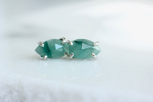 Marquise Emerald Studs in Sterling Silver