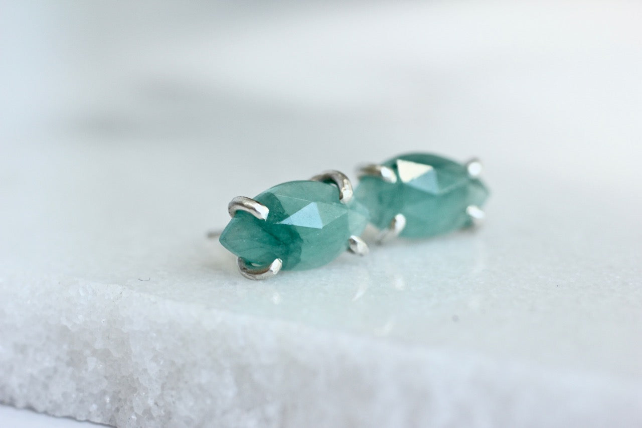 Marquise Emerald Studs in Sterling Silver