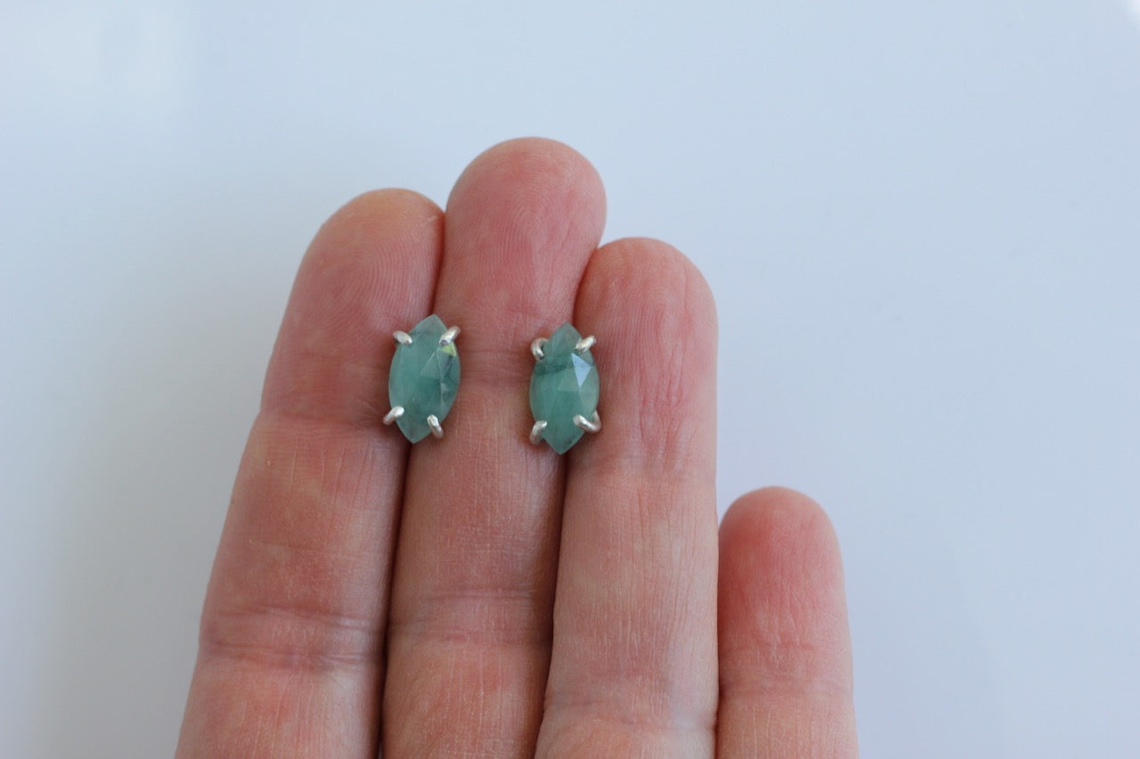 Marquise Emerald Studs in Sterling Silver
